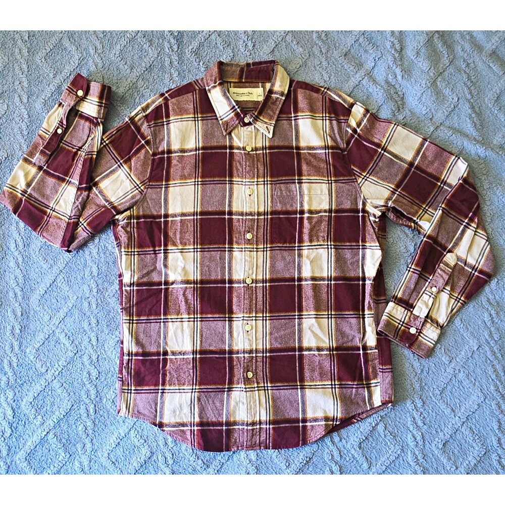 Abercrombie & Fitch Men’s L Burgundy Plaid Flannel Button-Up
